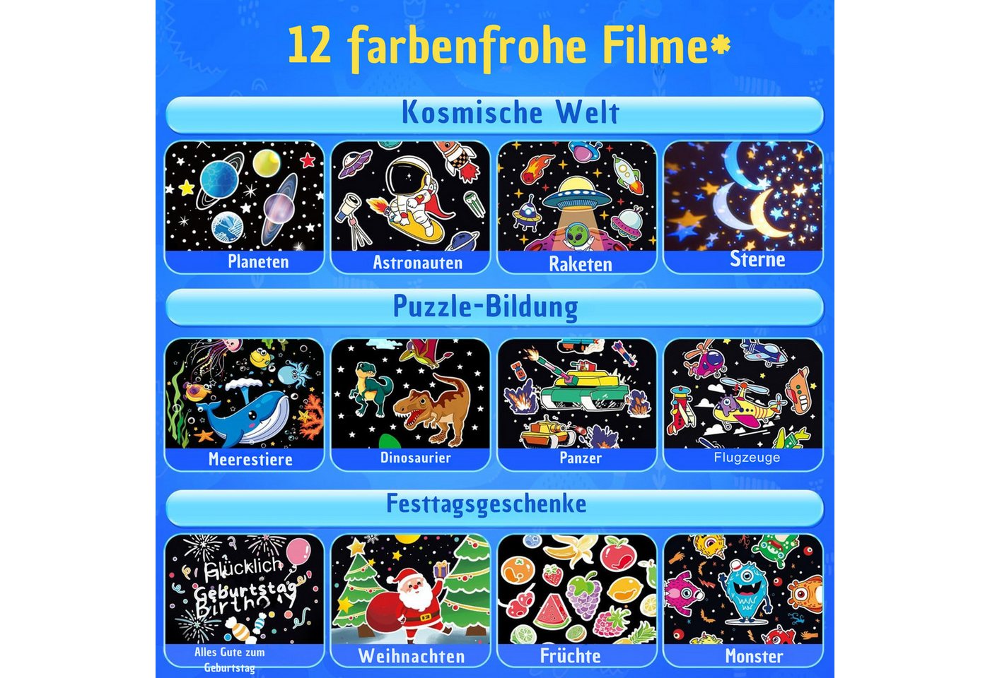 Vivitar LED-Sternenhimmel Dino-Ei-Projektor für Kinder, Nachtlicht mit 12 Projektionsfolien, Geschenk für Jungen und Mädchen, 360°-Drehung, 7 Farben, 15 Melodien und beruhigenden Klängen, 1200-mAh-Akku, aufladbar über USB-C, 15/30-Minuten-Timer, DIY-Dinosaurier-Ei mit Aufklebern zum Gestalten, Fernbedienung Nachtlicht für das Kinderzimmer, Weltraum-Projektor Bild 2