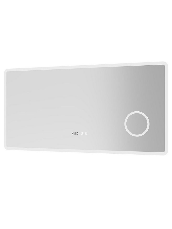 AQUALAVOS Badspiegel LED Badezimmerspiegel mit Beleuchtung 100x70 120x60cm Schminkspiegel, Beschlagfrei, mit 3-Fach Vergrößerung Makeup-spiegel, LED Digitaluhr