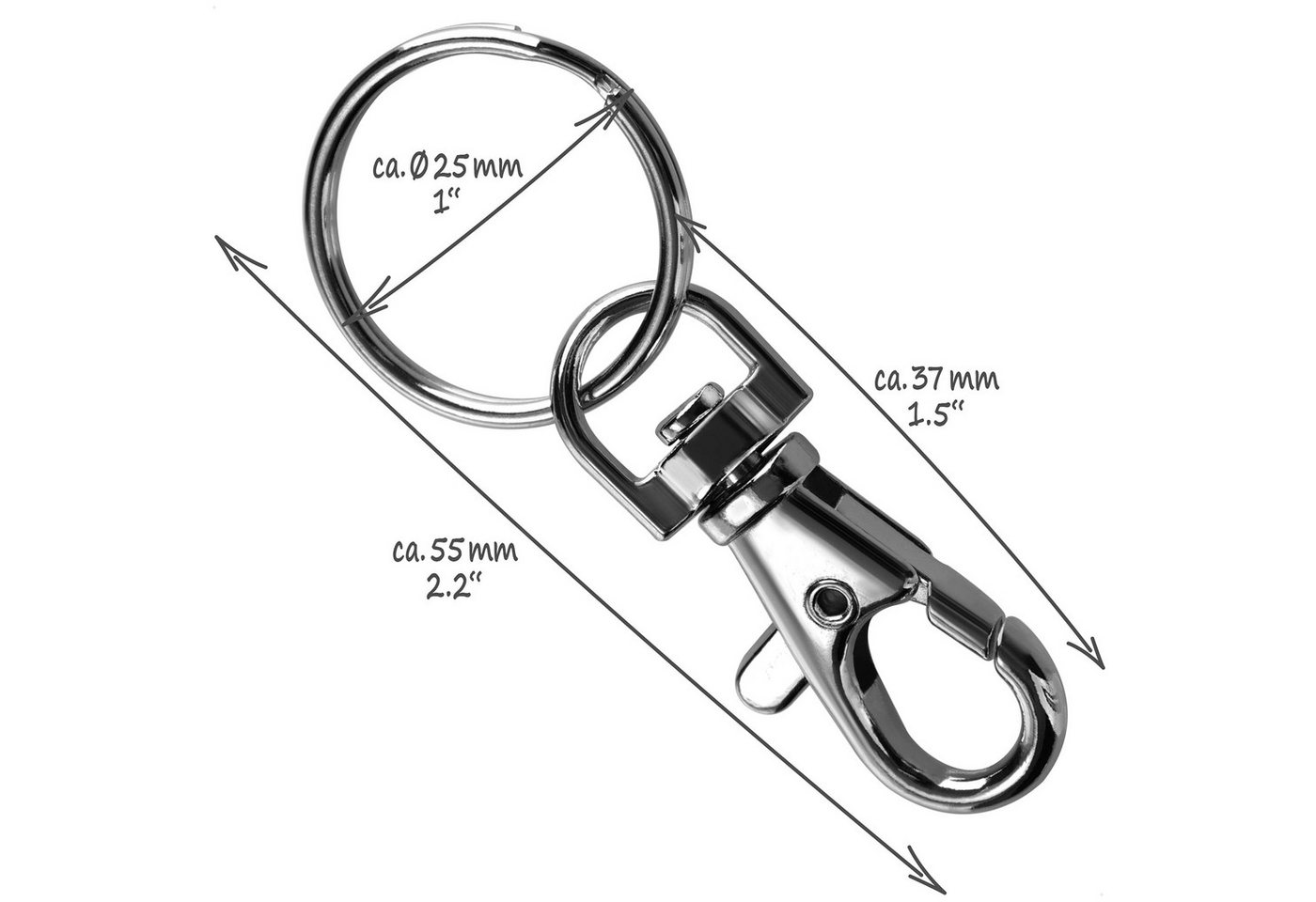 com-four Karabiner Karabinerhaken mit Schlüsselring, (20 St), Karabiner mit Drehgelenk für Schlüsselanhänger - 55 mm
