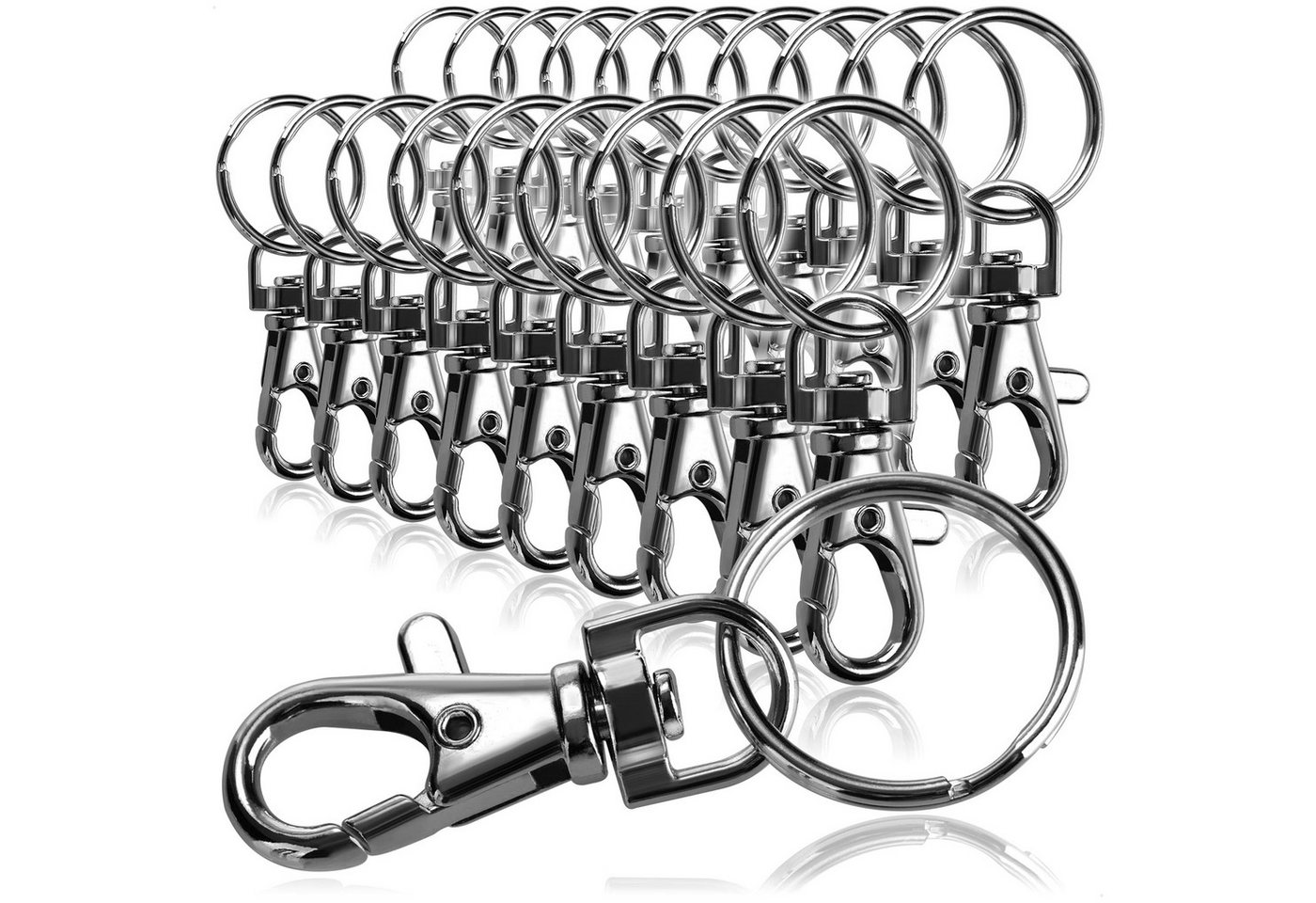 com-four Karabiner Karabinerhaken mit Schlüsselring, (20 St), Karabiner mit Drehgelenk für Schlüsselanhänger - 55 mm Bild 3