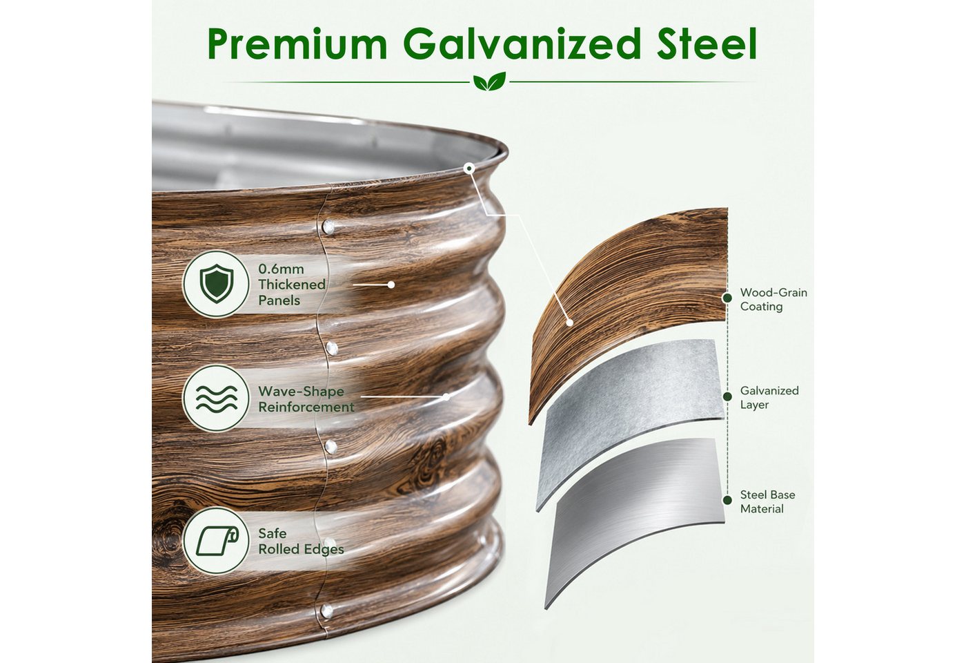 BlingBin Hochbeet Pflanzenbeet aus Metall Ovales Gartenbeet zum Selber Bauen (1er Set, 1 St., 240 × 60 × 30 cm (7,87 × 1,97 × 0,98 ft), Pflanzkasten-Set für den Außenbereich Pflanzbeet für Blumen & Gemüse Bild 3