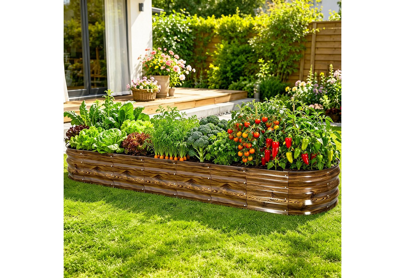 BlingBin Hochbeet Pflanzenbeet aus Metall Ovales Gartenbeet zum Selber Bauen (1er Set, 1 St., 240 × 60 × 30 cm (7,87 × 1,97 × 0,98 ft), Pflanzkasten-Set für den Außenbereich Pflanzbeet für Blumen & Gemüse Bild 4