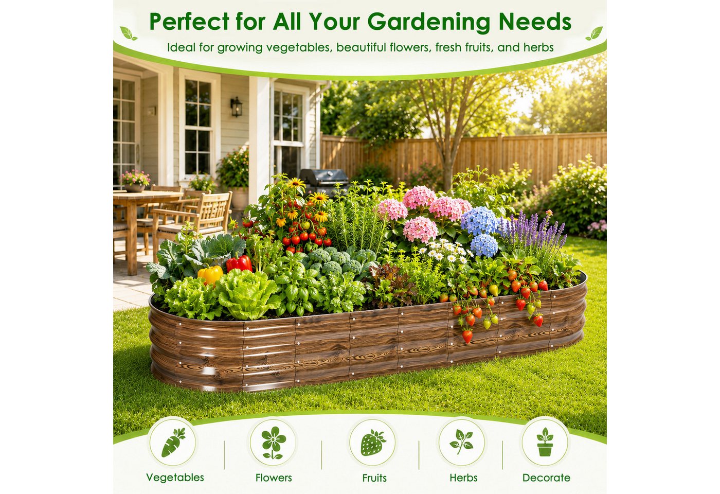 BlingBin Hochbeet Pflanzenbeet aus Metall Ovales Gartenbeet zum Selber Bauen (1er Set, 1 St., 240 × 60 × 30 cm (7,87 × 1,97 × 0,98 ft), Pflanzkasten-Set für den Außenbereich Pflanzbeet für Blumen & Gemüse Bild 5