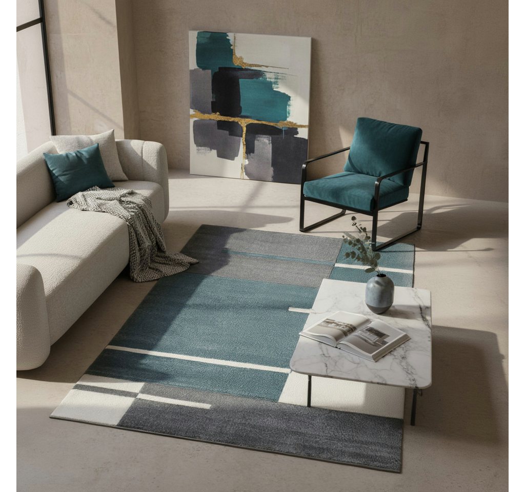 KADIMA DESIGN Teppich LATEMAR Wohnzimmer Schlafzimmer Waschbar Wohnzimmerteppich Esszimmer, Läufer, Höhe: 15 mm, Blau, 80x150 cm, Strapazierfähig Fußbodenheizung Karo Waschbar Bild 2