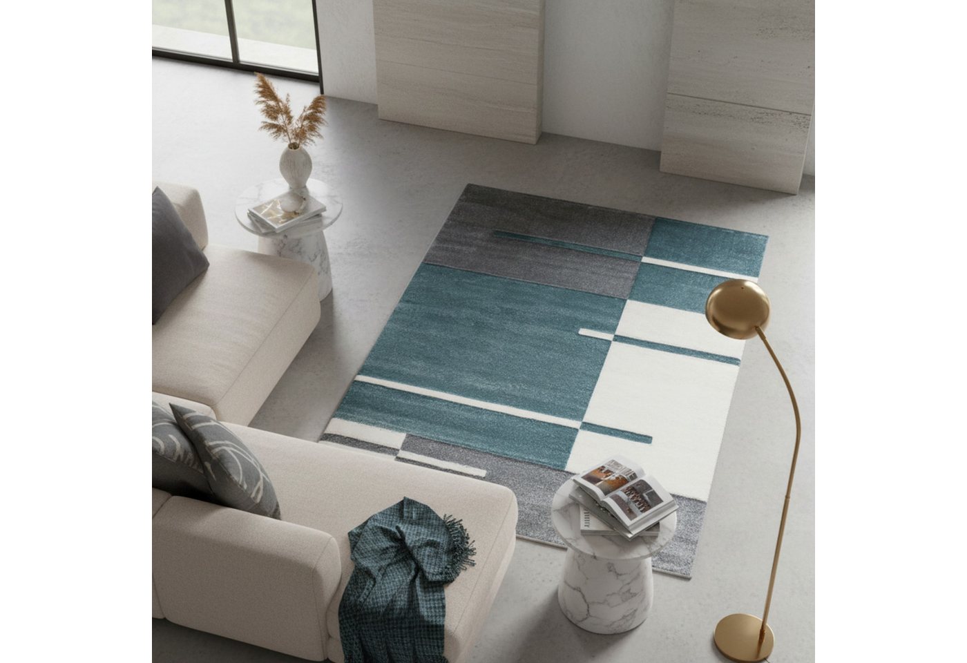 KADIMA DESIGN Teppich LATEMAR Wohnzimmer Schlafzimmer Waschbar Wohnzimmerteppich Esszimmer, Läufer, Höhe: 15 mm, Blau, 80x150 cm, Strapazierfähig Fußbodenheizung Karo Waschbar Bild 4