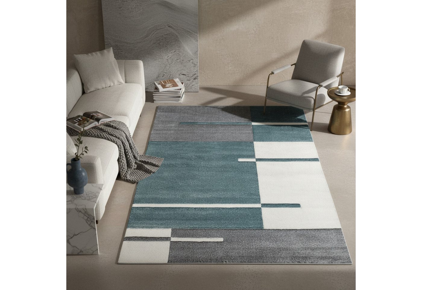 KADIMA DESIGN Teppich LATEMAR Wohnzimmer Schlafzimmer Waschbar Wohnzimmerteppich Esszimmer, Läufer, Höhe: 15 mm, Blau, 80x150 cm, Strapazierfähig Fußbodenheizung Karo Waschbar Bild 5