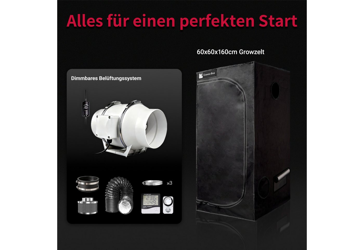CannoBox Gewächshaus CannoBox Growbox 100/150mm Abluft Komplett Set Growzelt Indoor