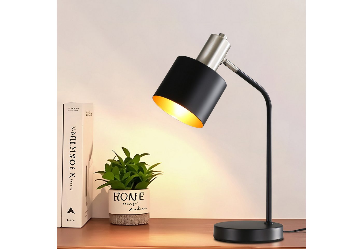 Nettlife Tischleuchte Schwarz Gold E27 Vintage Arbeitszimmer Schreibtischlampe Leselampe, Schwenkbar, mit Kabel, LED wechselbar, Tischlampe Nachtlampe für Schlafzimmer Büro Wohnzimmer Bild 5