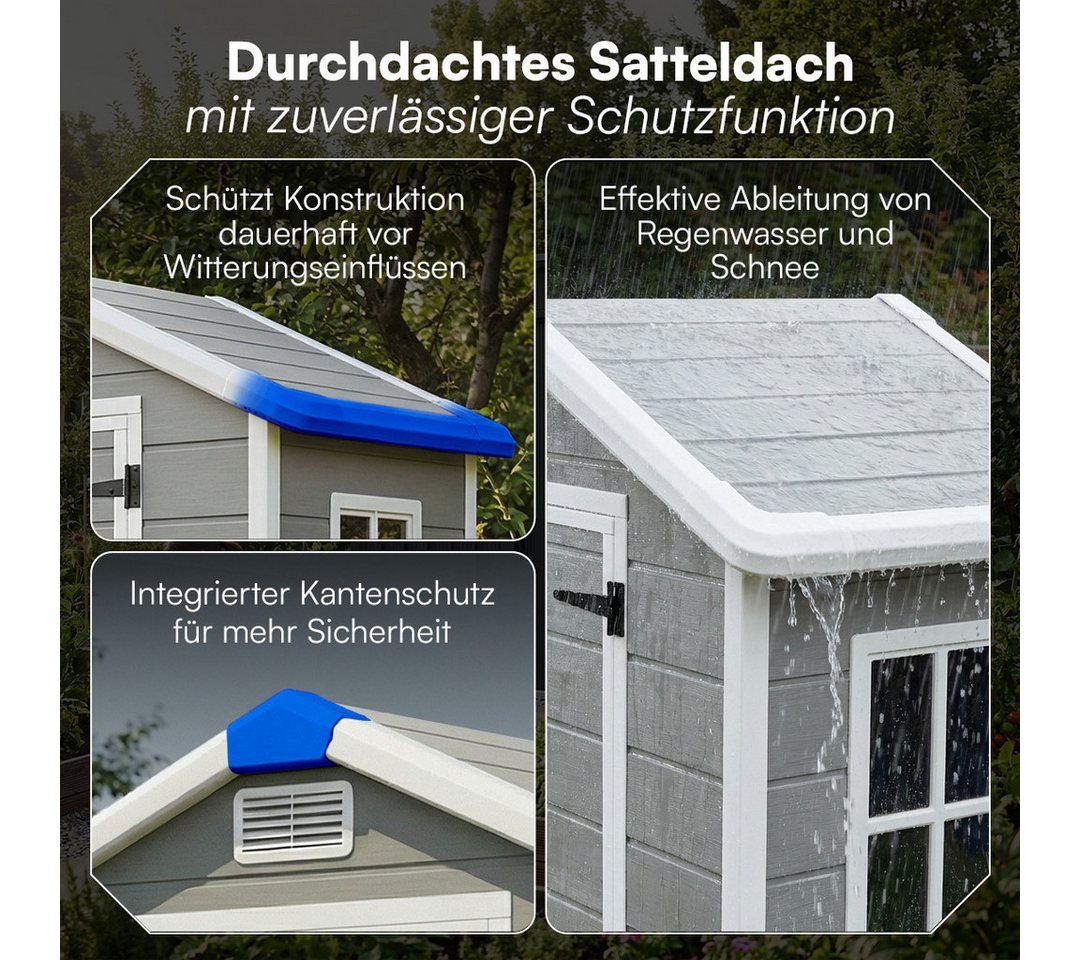 STEELSØN Gerätehaus Novara Gartenhaus mit Bodenplatte, wetterfest, Schuppen inkl. Fenster, Grau, Geräteschuppen mit Satteldach M, Gartenschuppen aus Kunststoff Bild 5