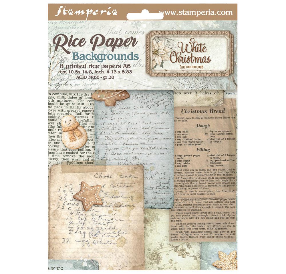 Stamperia Seidenpapier Motiv-Strohseide Backgrounds White Christmas, DIN A6, 8er Set