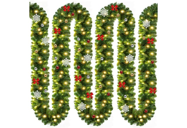 Kunstgirlande, Casaria, Höhe 28 cm, Weihnachtsgirlande geschmückt 10m 160 LED Warmweiß Innen Außen IP44