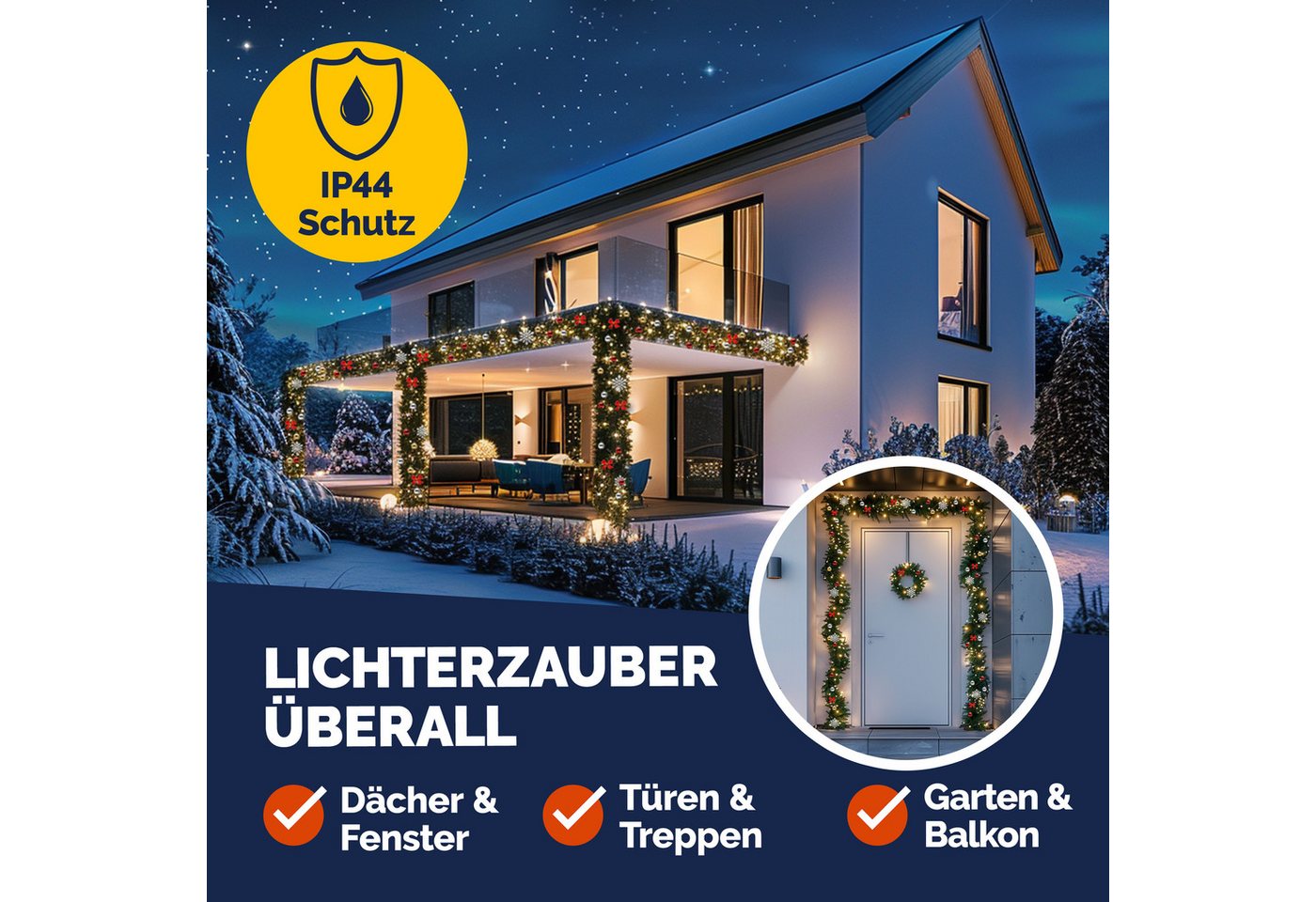 Kunstgirlande, Casaria, Höhe 28 cm, Weihnachtsgirlande geschmückt 10m 160 LED Warmweiß Innen Außen IP44 Bild 5