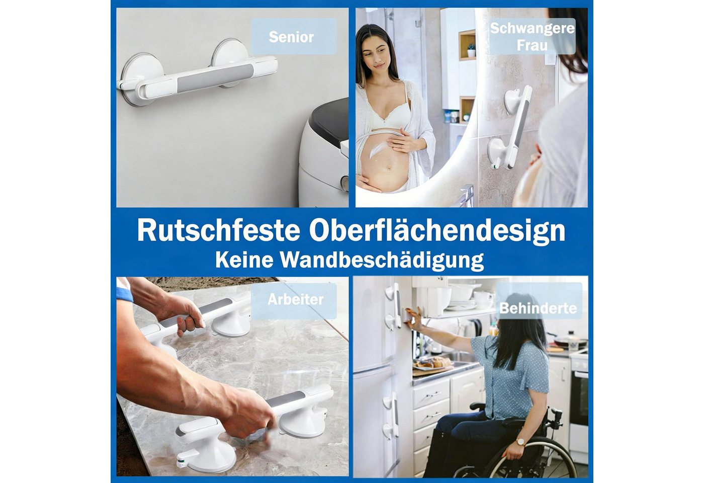 Toomoke Haltegriff Haltegriff mit Saugnapf Haltegriff Dusche ohne Bohren Sauggriff Bad, Saugnapfbefestigung ohne Bohren Sicherheits-Farbindikator am Saugnapf Bild 4