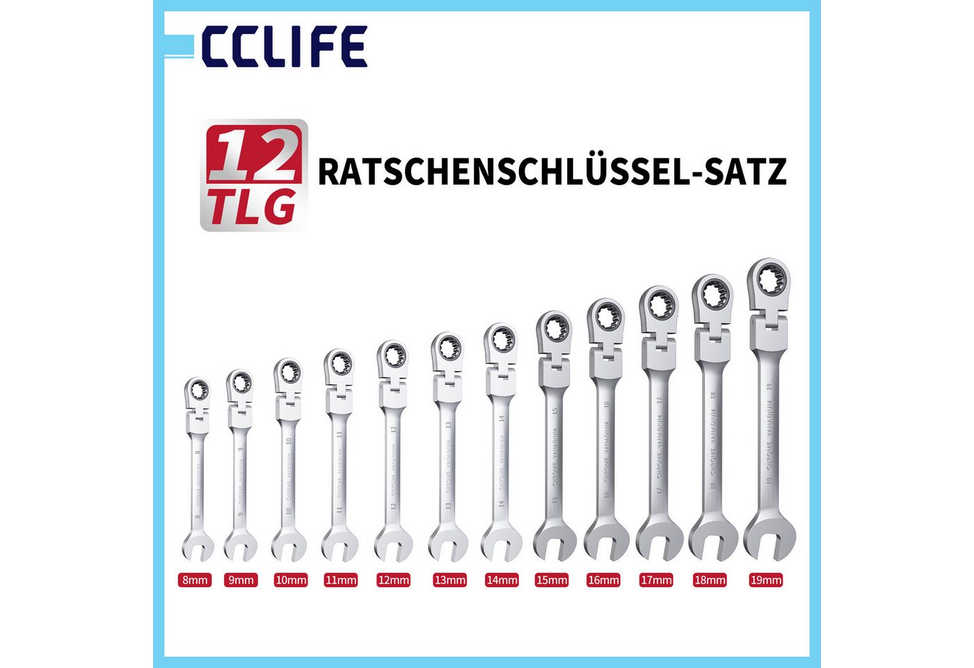 CCLIFE Gabelschlüssel CCLIFE Gelenk Ratschenschluessel Satz 180 Grad Flexibel Werkzeug (12 St) Bild 3