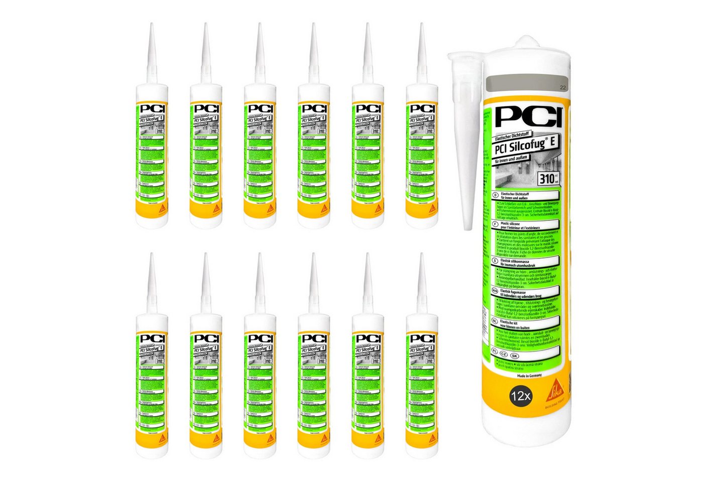 PCI Silikon PCI Silcofug E 12 x 310 ml Sanitär Silikon Dichtstoff - 22 Sandgrau