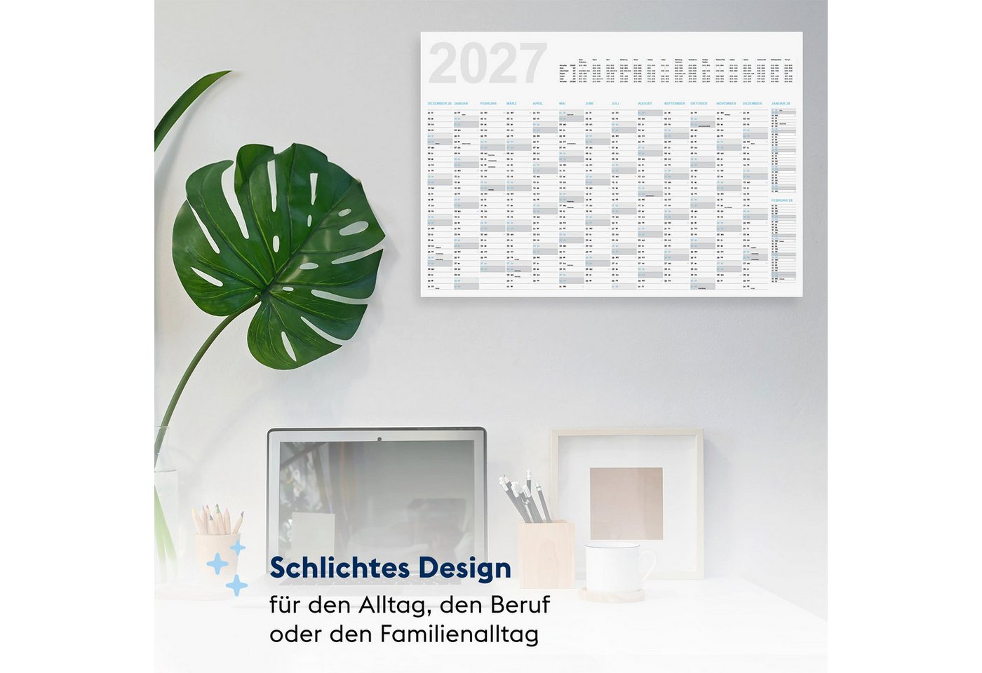 FLYERALARM Wandkalender Jahreskalender 2027 Wandkalender (100x70 cm) + Jan, Feb 2028, Große Felder Bild 3