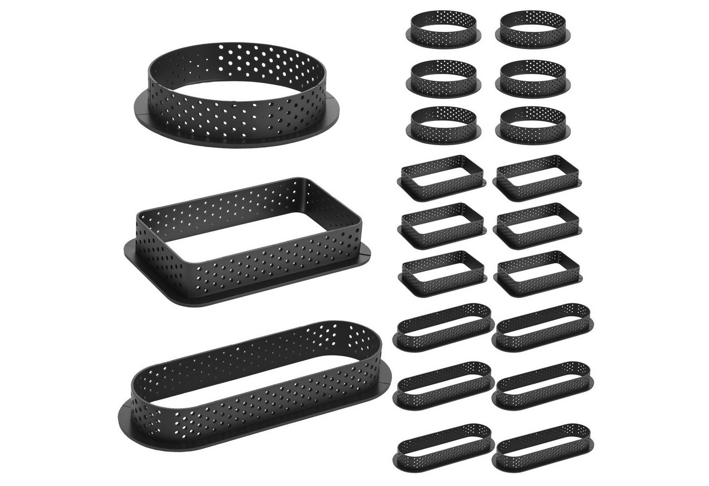 BlingBin Tarteform Dessertringe Formenset 18stk Tartelette Förmchen Kuchenform Perforiert, (18er Set 18-tlg), Mit Kreis/Rechteck/Oval Mini Ausstecher Kuchenringe, Backformen Set Bild 2
