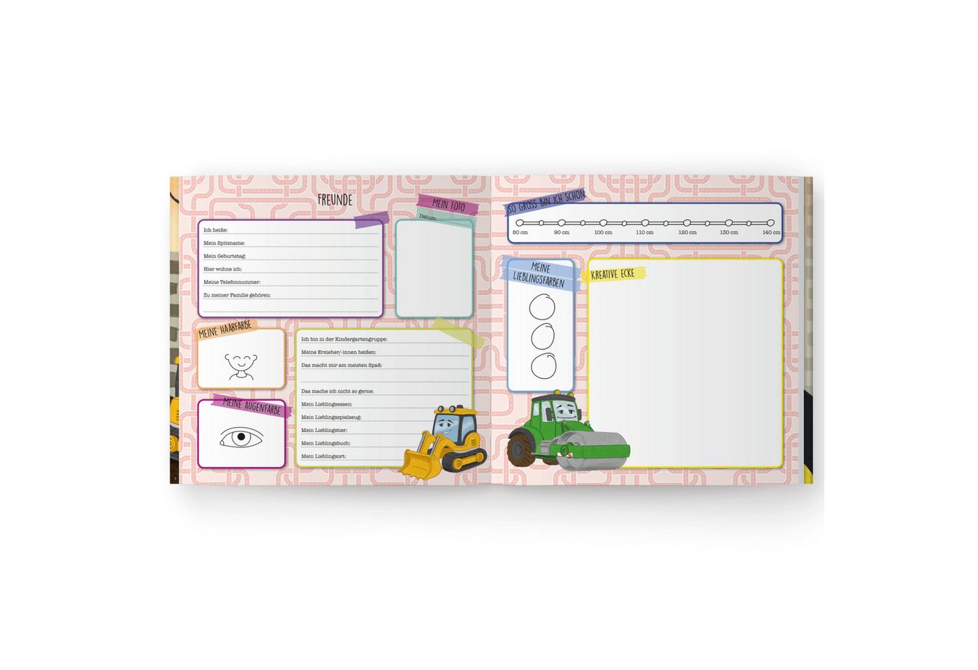 CUPCAKES & KISSES Freundebuch Kindergartenfreundebuch Bagger Album Kita Baustelle Bild 3