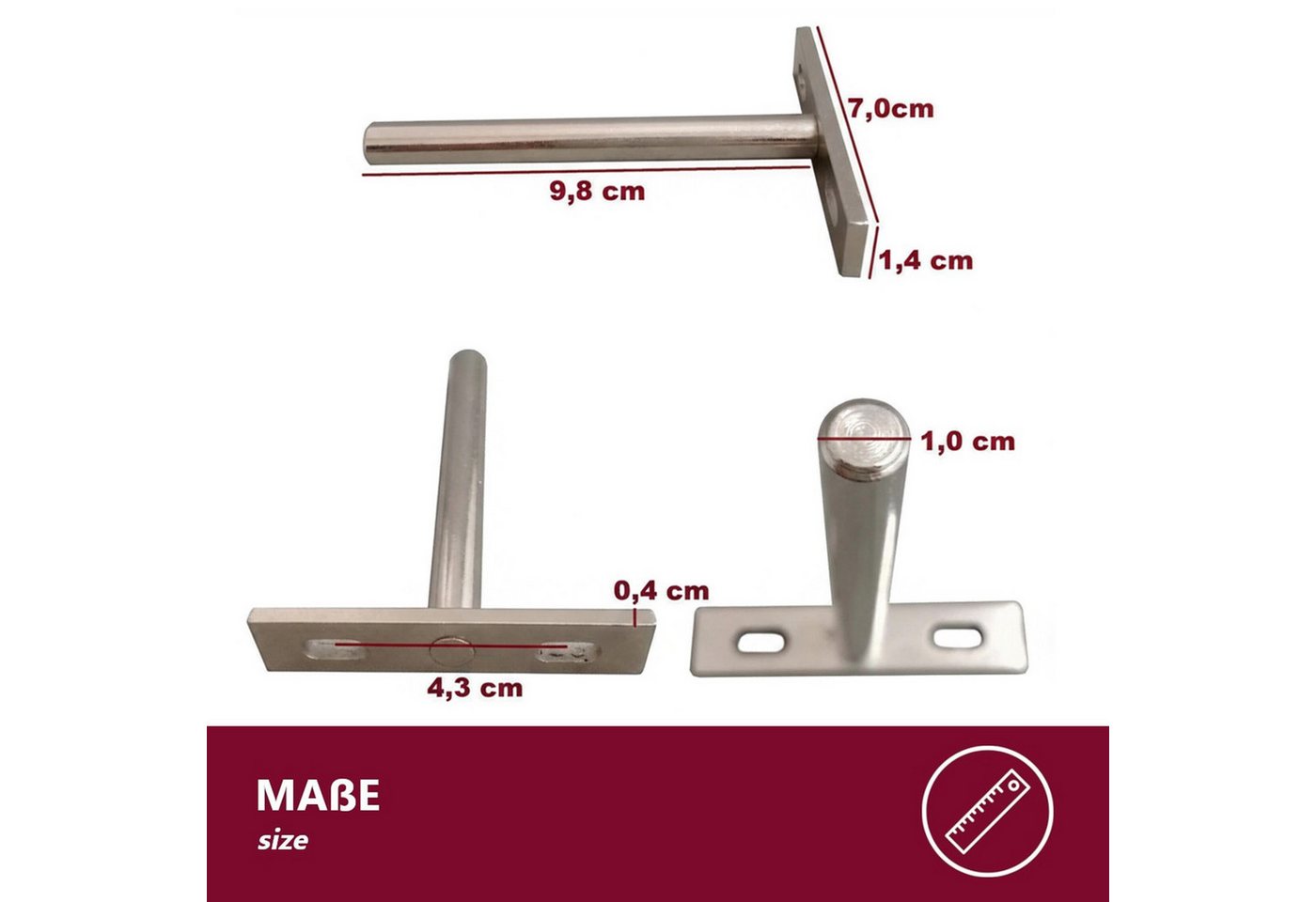 HOOZ Wandregalhalter Tablarträger 10 cm verdeckt stabil für Wand- & Bücherregal 2er Set, Fachbodenträger 2-tlg., Unsichtbare Schwerlast-Befestigung für Holz- und Schweberegale