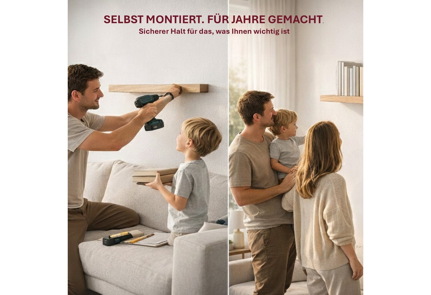 HOOZ Wandregalhalter Tablarträger 10 cm verdeckt stabil für Wand- & Bücherregal 2er Set, Fachbodenträger 2-tlg., Unsichtbare Schwerlast-Befestigung für Holz- und Schweberegale Bild 2