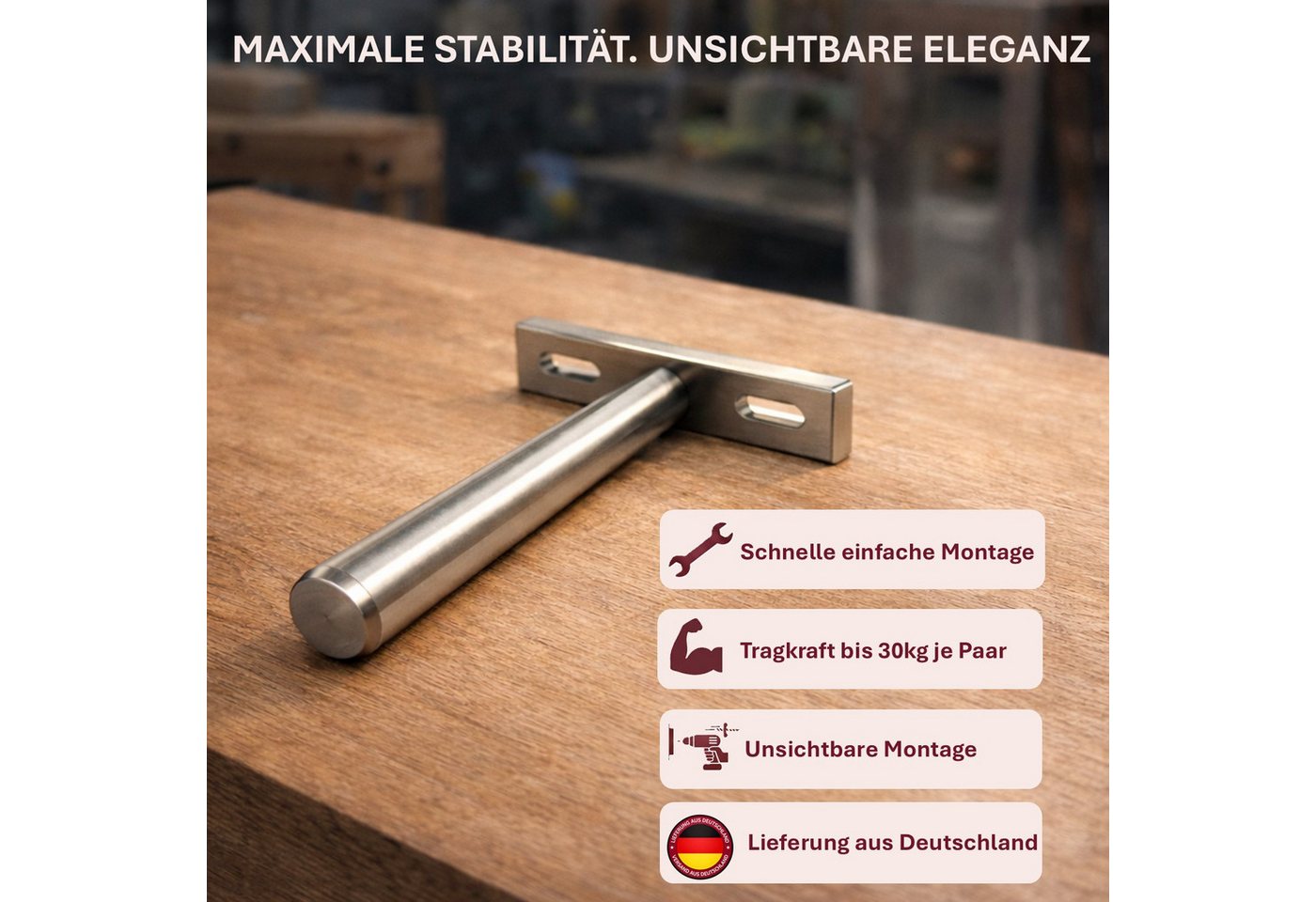 HOOZ Wandregalhalter Tablarträger 10 cm verdeckt stabil für Wand- & Bücherregal 2er Set, Fachbodenträger 2-tlg., Unsichtbare Schwerlast-Befestigung für Holz- und Schweberegale Bild 4