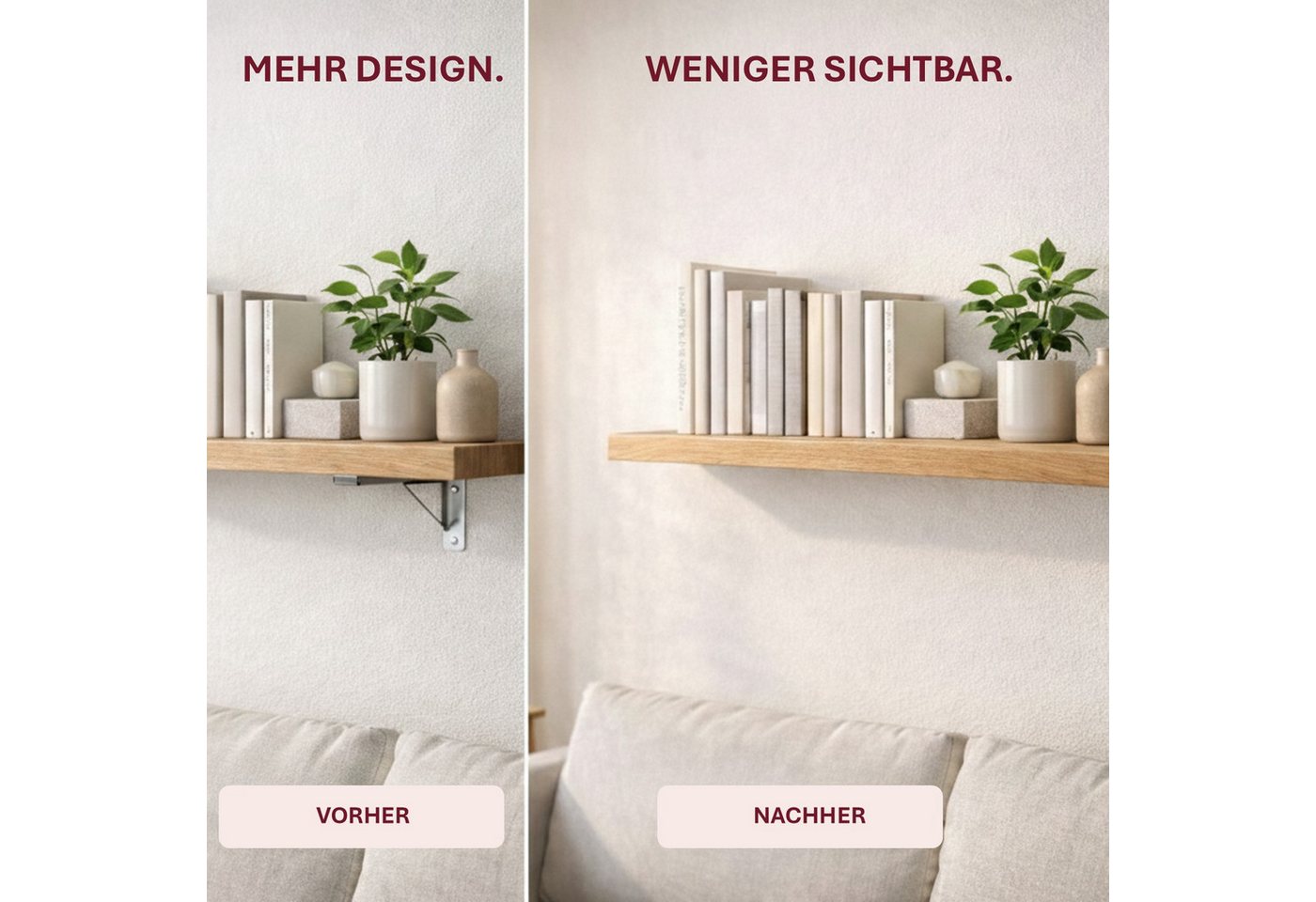 HOOZ Wandregalhalter Tablarträger 10 cm verdeckt stabil für Wand- & Bücherregal 2er Set, Fachbodenträger 2-tlg., Unsichtbare Schwerlast-Befestigung für Holz- und Schweberegale Bild 5