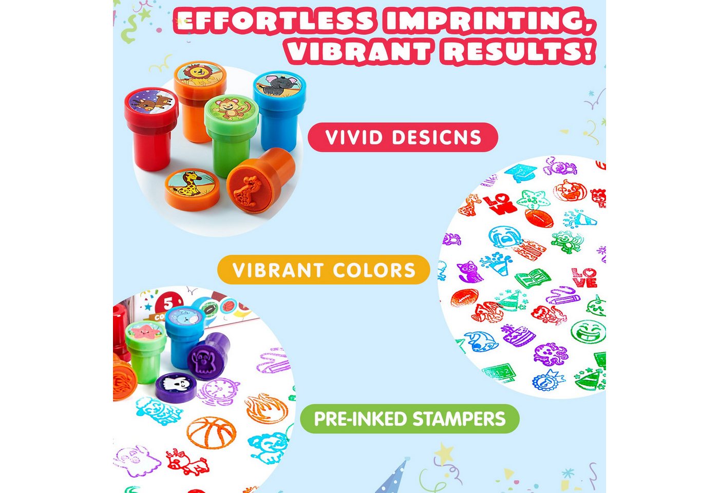 JOYIN Stempel JOYIN 50 Mini-Stempel, 5 Farben, 50 Motive, für Kinder ab 2 J.