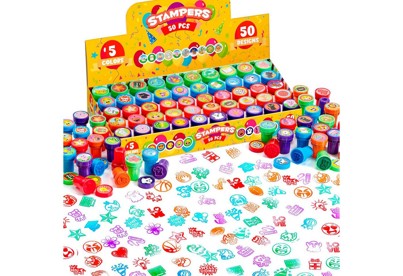 JOYIN Stempel JOYIN 50 Mini-Stempel, 5 Farben, 50 Motive, für Kinder ab 2 J. Bild 2