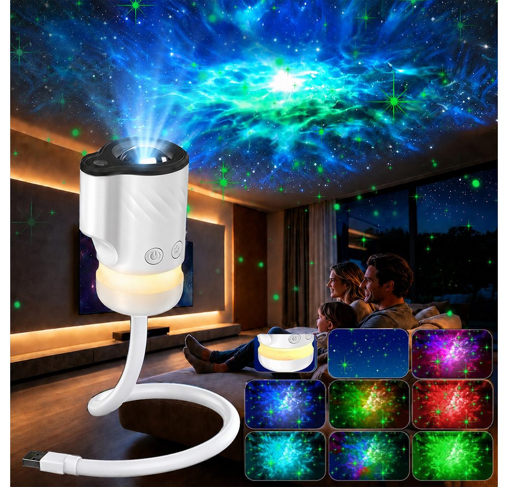 PRIISF LED Nachtlicht 360° Rotation Sternenhimmel Projektor Galaxy Nachtlicht Wohnatmosphäre, Baby Einschlafhilfe, USB-Nachtlicht PLUG & PLAY LED-Sternenhimmel für das Auto-Dachhimmel, RGB Nordlicht Aurora Stern Projector Lampe Atmosphäre 9 Lichtmodi, HD Smart Holografisch Deckenprojektor für Kinder Erwachsene Bild 3