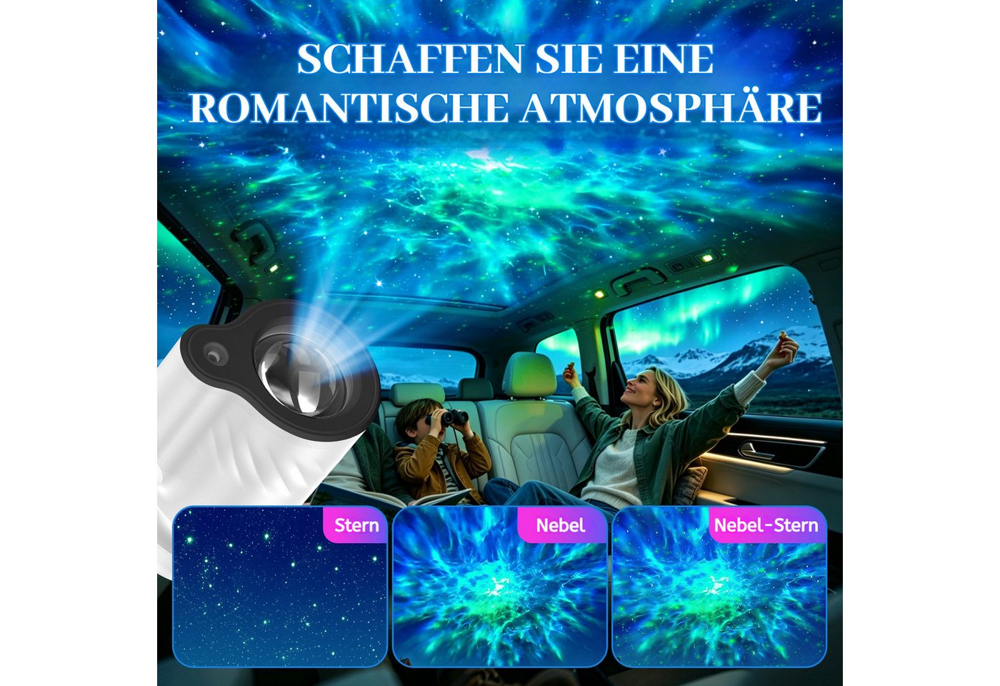 PRIISF LED Nachtlicht 360° Rotation Sternenhimmel Projektor Galaxy Nachtlicht Wohnatmosphäre, Baby Einschlafhilfe, USB-Nachtlicht PLUG & PLAY LED-Sternenhimmel für das Auto-Dachhimmel, RGB Nordlicht Aurora Stern Projector Lampe Atmosphäre 9 Lichtmodi, HD Smart Holografisch Deckenprojektor für Kinder Erwachsene Bild 4
