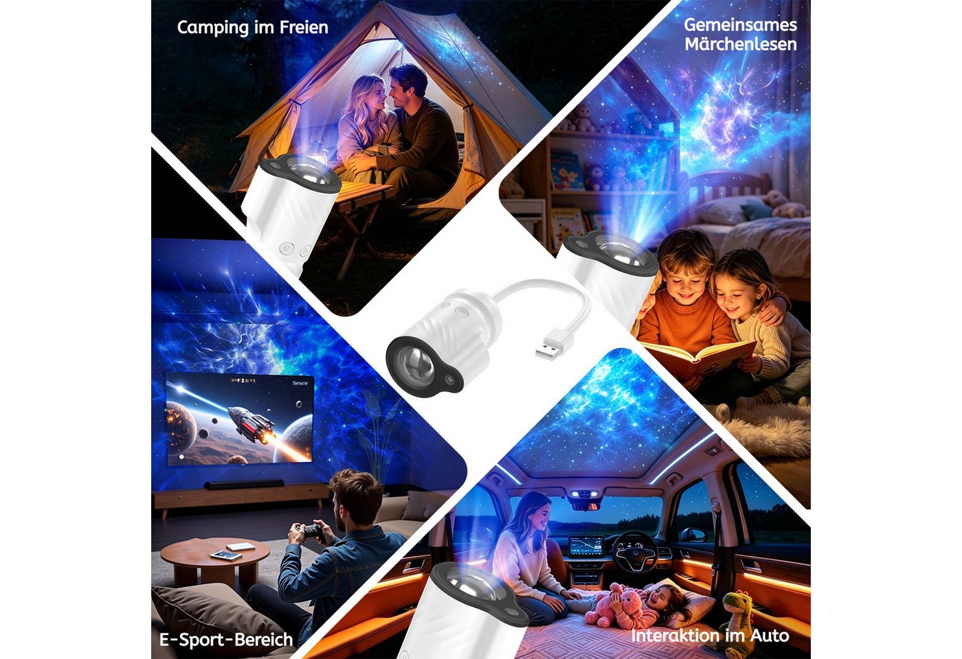 PRIISF LED Nachtlicht 360° Rotation Sternenhimmel Projektor Galaxy Nachtlicht Wohnatmosphäre, Baby Einschlafhilfe, USB-Nachtlicht PLUG & PLAY LED-Sternenhimmel für das Auto-Dachhimmel, RGB Nordlicht Aurora Stern Projector Lampe Atmosphäre 9 Lichtmodi, HD Smart Holografisch Deckenprojektor für Kinder Erwachsene Bild 5