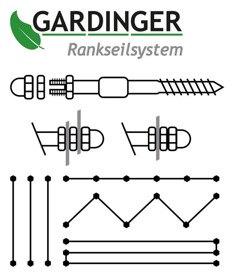 GARDINGER Rankhilfe Rankhilfe Rankseilsystem Edelstahl mit Schrauben und 10 m Drahtseil Bild 4