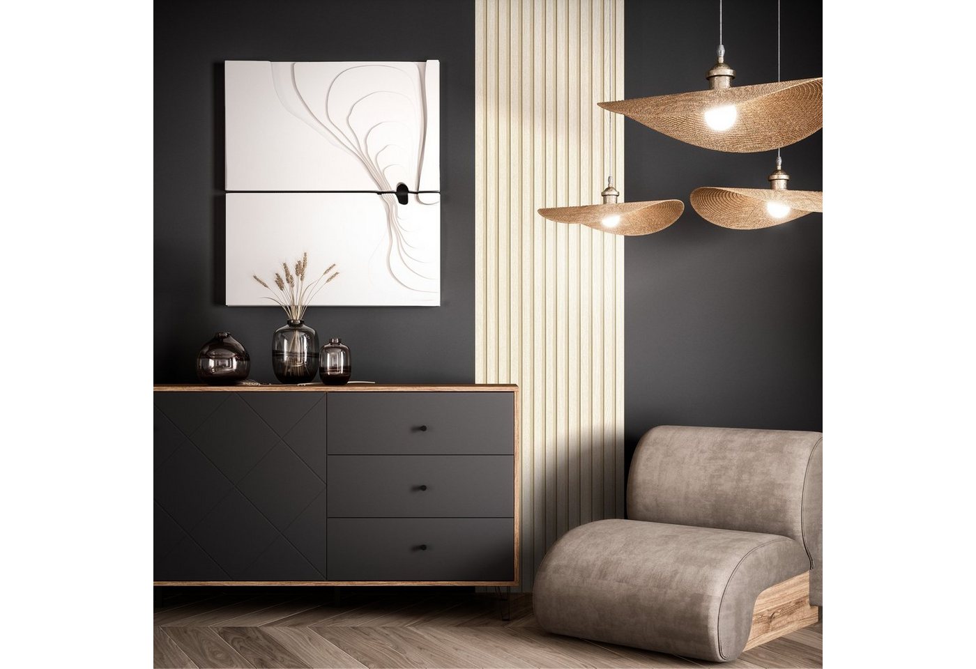 Newroom Vliestapete Paneel 2,5x0,53m Barcley Creme Tapete Holztapete, Holzwand Lamellen - Lamellenwand Naturholz Skandi Modern Wohnzimmer Schlafzimmer Tapete Holztapete für Flur Büro Küche, Holzwand