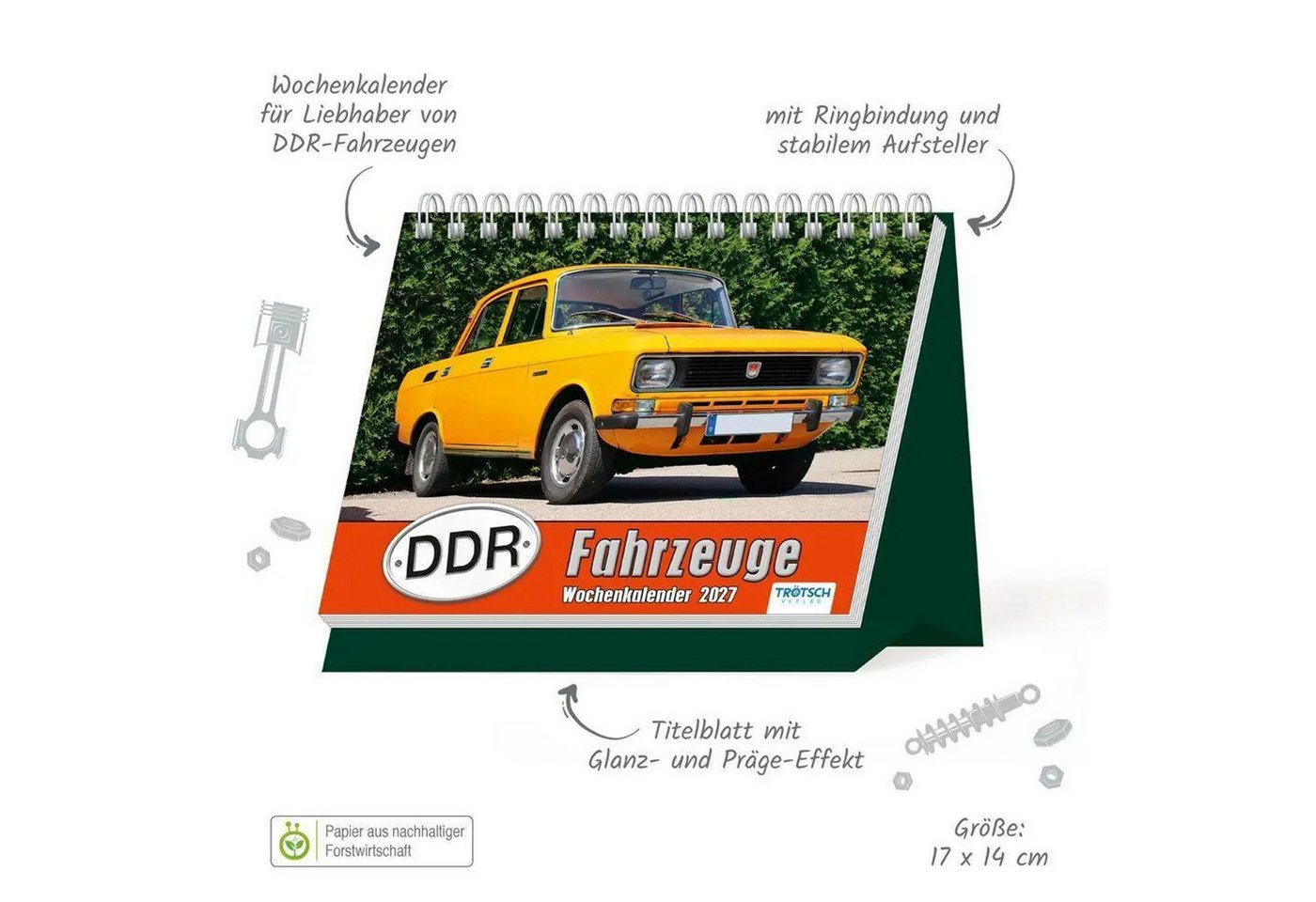 Trötsch Verlag Tischkalender TRÖTSCH - Aufstellwochenkalender DDR Fahrzeuge 2027 Bild 4