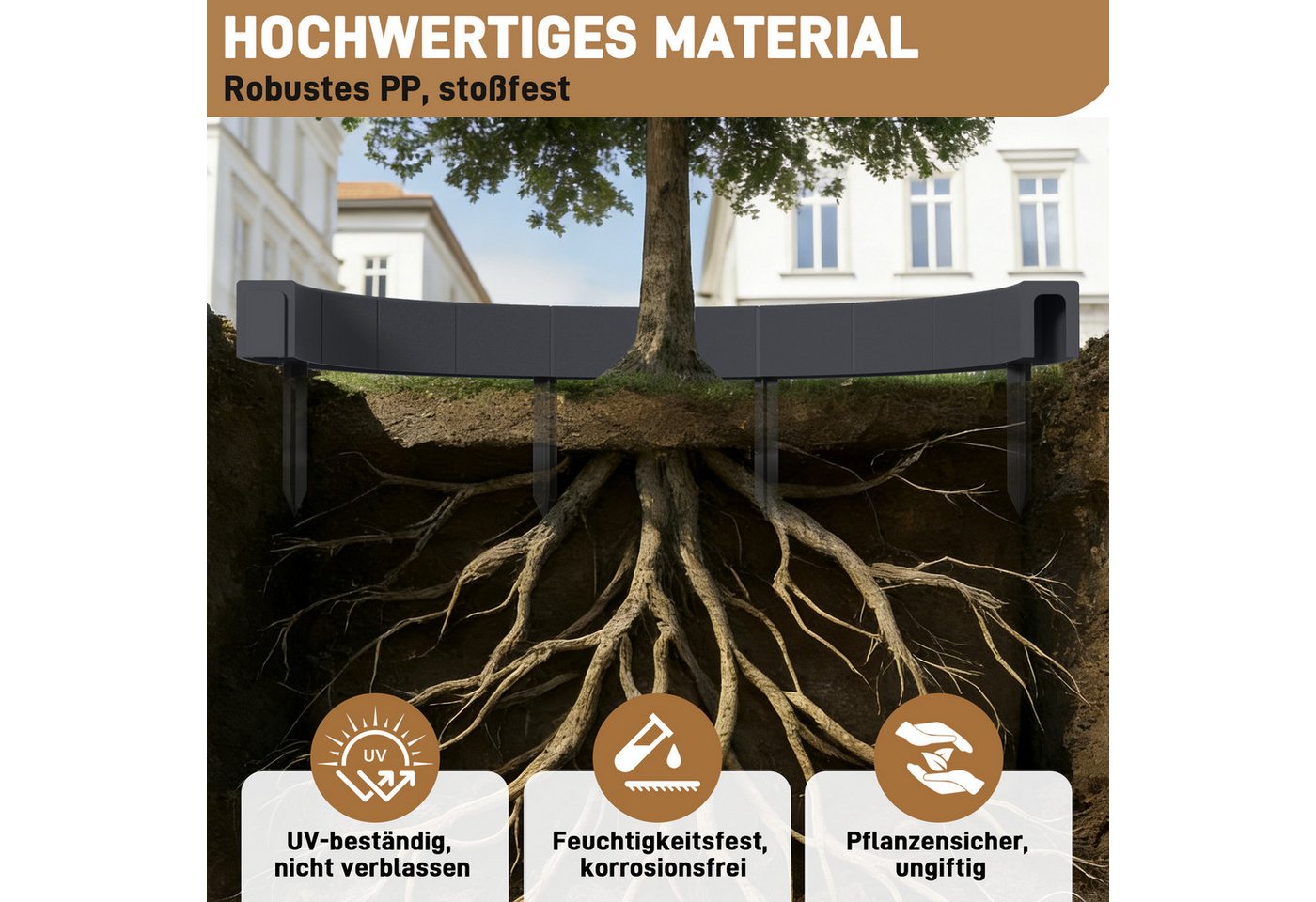 FIVMEN Beetumrandung Baumringin Steinoptik Baumscheibe aus PP Baumkante Höhe 23cm, für Garten & Landschaftsgestaltung, Anthrazit/Grau Bild 3