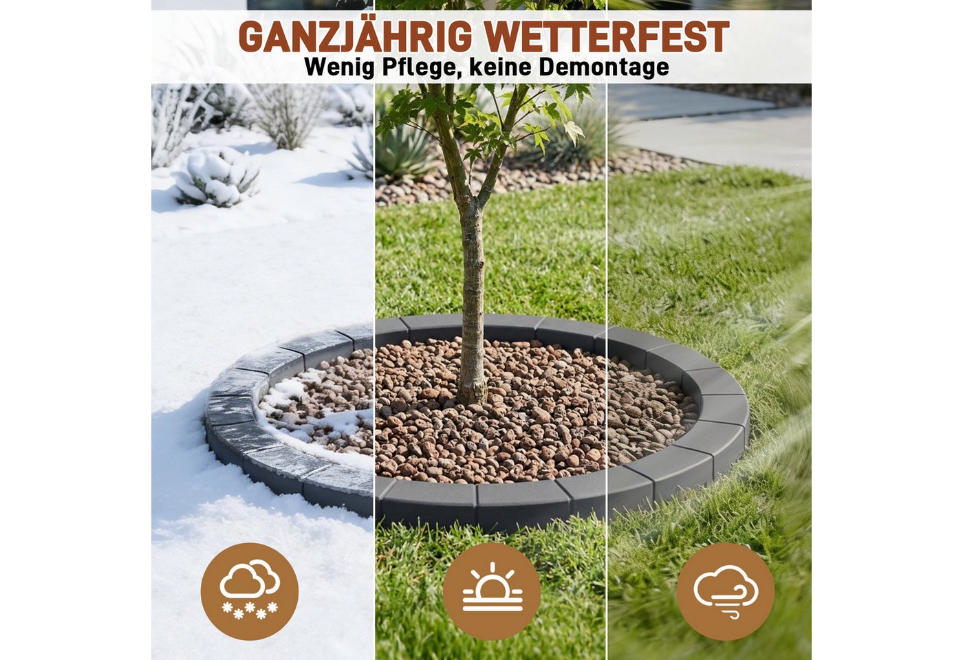 FIVMEN Beetumrandung Baumringin Steinoptik Baumscheibe aus PP Baumkante Höhe 23cm, für Garten & Landschaftsgestaltung, Anthrazit/Grau Bild 4