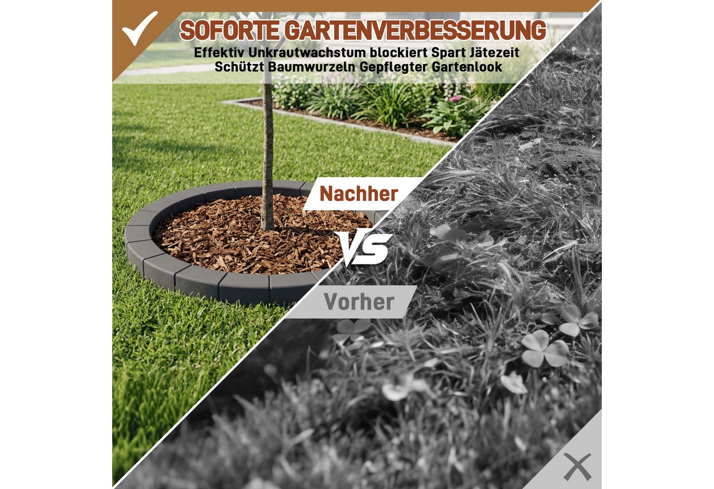 FIVMEN Beetumrandung Baumringin Steinoptik Baumscheibe aus PP Baumkante Höhe 23cm, für Garten & Landschaftsgestaltung, Anthrazit/Grau Bild 5