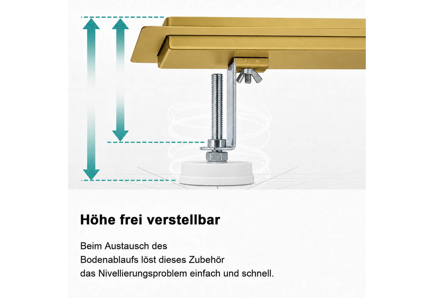 SaniteModar Duschrinne Gold, mit 360° Siphon, Haarsieb und 2-in-1 Wendedesign, 1-St., befliesbar, extra flacher Edelstahl-Bodenablauf 60cm