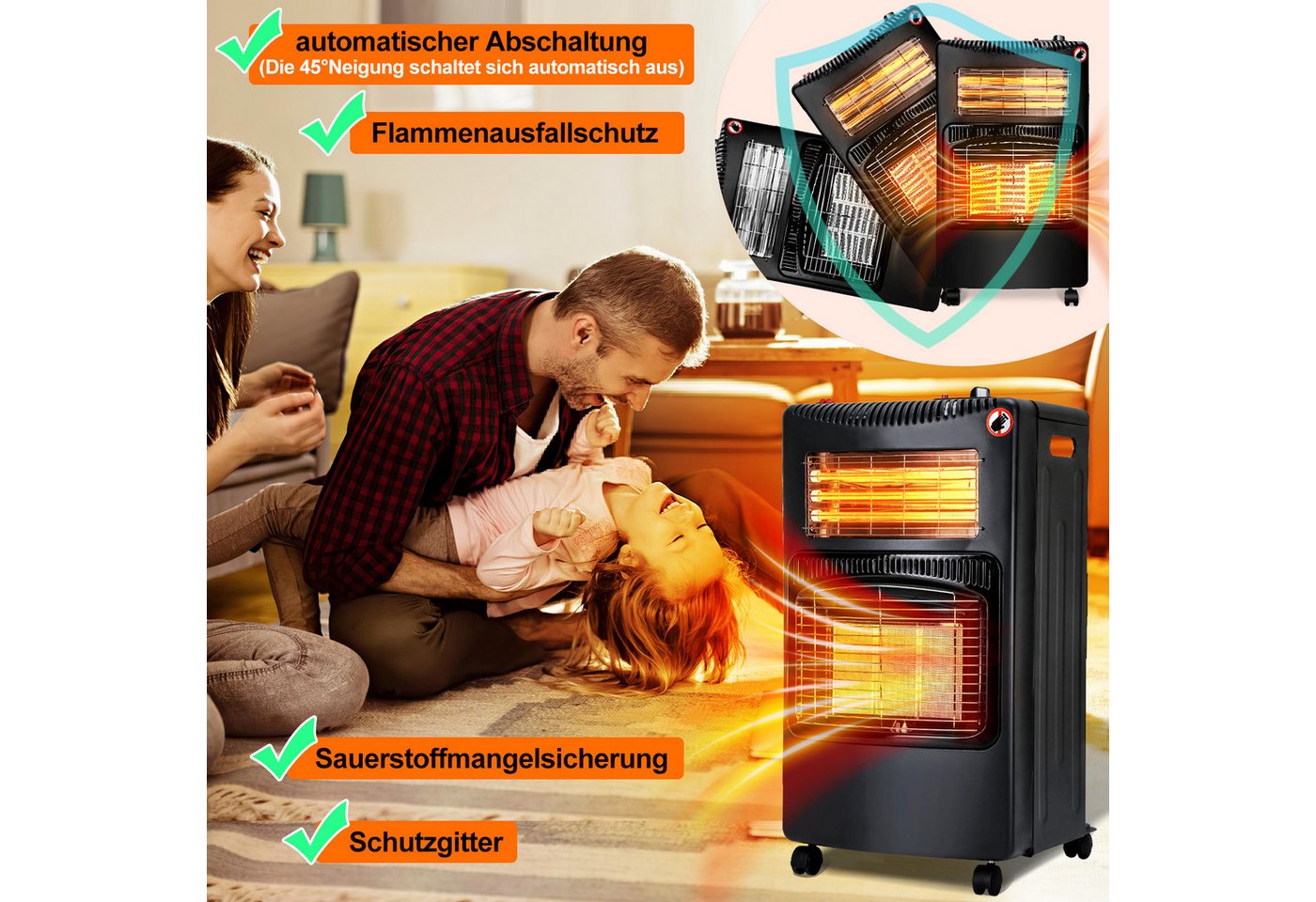 Clanmacy Heizgerät Heizstrahler Gasheizung für Innenräume, Schlauch und Druckminderer, 4200 W Bild 2