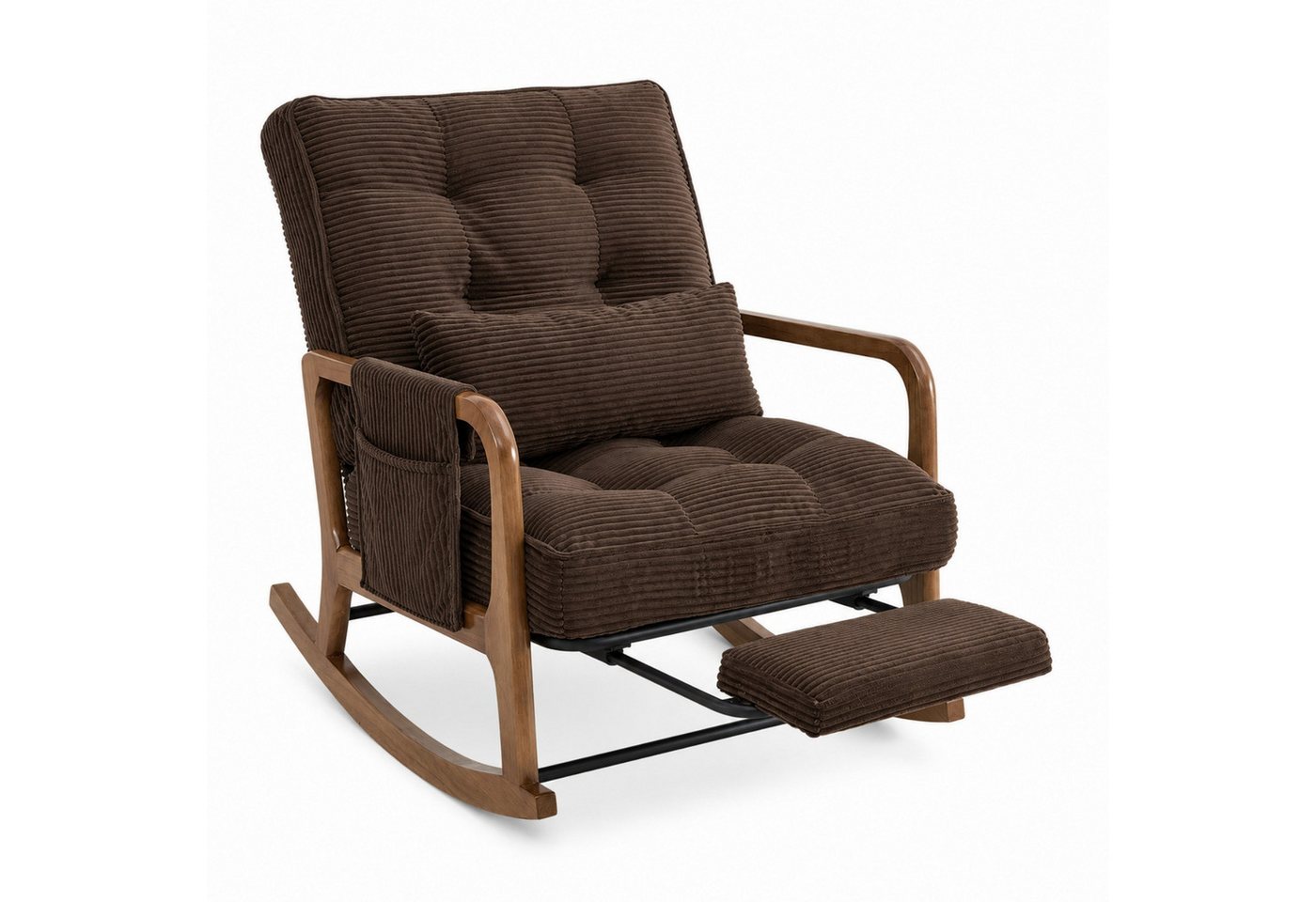 ANYSUN Schaukelstuhl Relaxsessel mit Fußstütze, Seitentasche & verstellbarer Rückenlehne, Lesesessel aus Cord, Massivholzgestell, Lendenkissen, bis 150 kg Bild 2