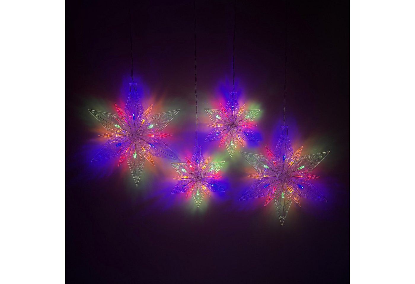 Online-Fuchs Fensterdekoration 4 Sterne aus Acrylglas mit LED-Beleuchtung & Timer - Weihnachtsdeko, einfache Anbringung durch Saugnapf - Warmweiß oder Bunt Bild 4