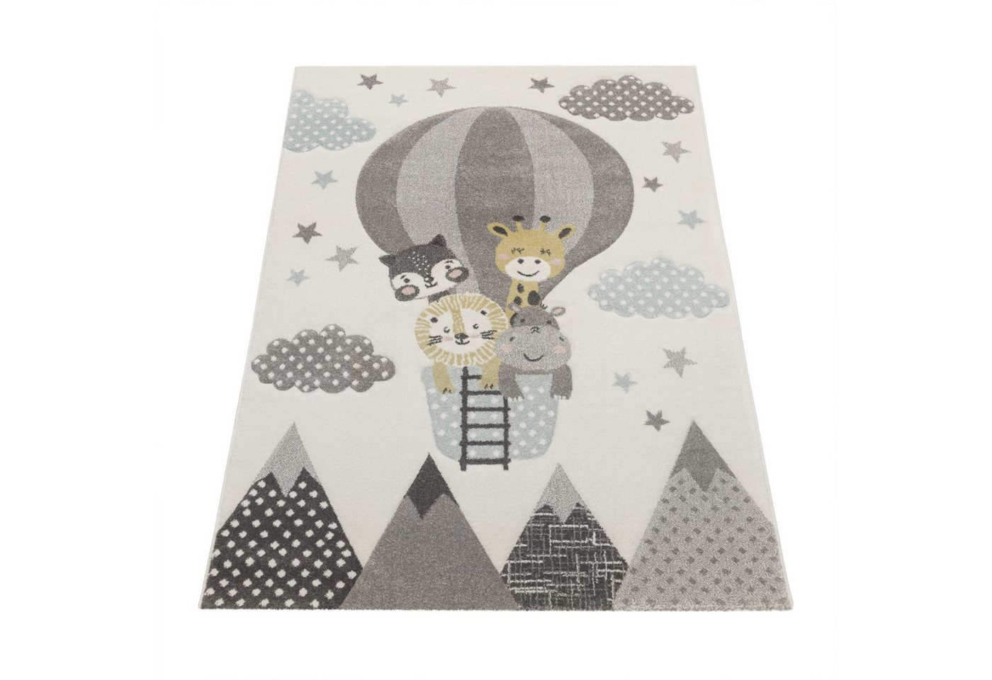 KADIMA DESIGN Kinderteppich Ballon mit Tieren Kinderzimmer schmutzabweisend Teppich Kinder, Läufer, Höhe: 16 mm, Florhöhe: 12 mm, 100% Polypropylen, Rechteckig, 80x150cm, Creme Bild 4