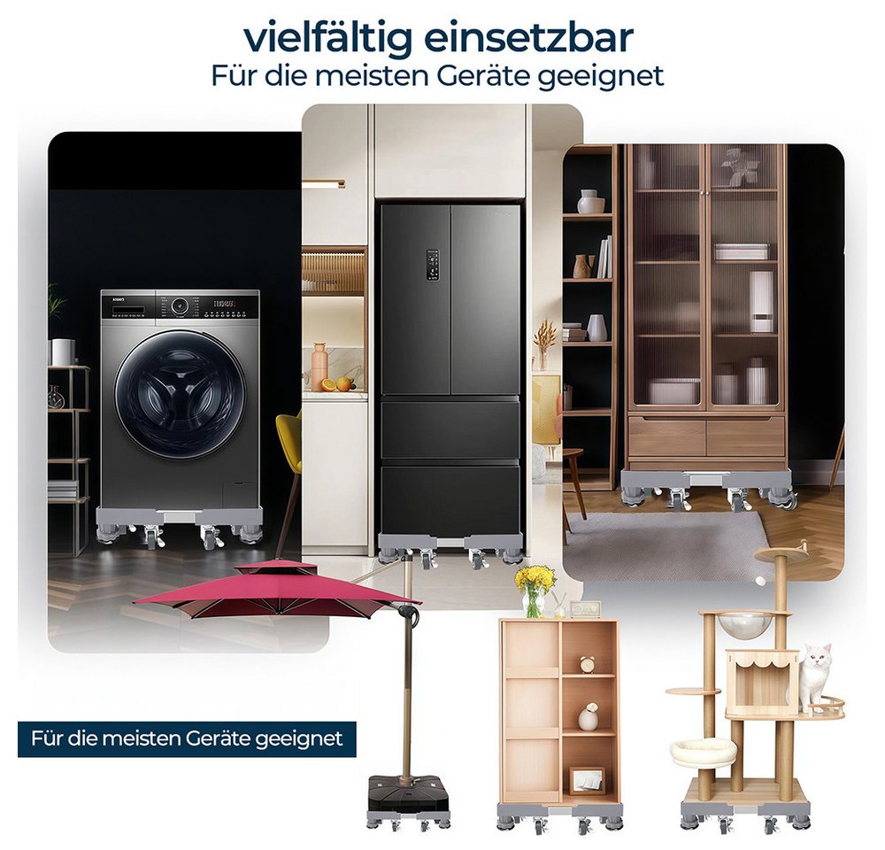GLIESE Waschmaschinenuntergestell Waschmaschine Untergestell mit 4 Füßen+4 Räder mit Roller, Zubehör für Waschmaschinen, Trockner, Kühlschrank, Tragfähigkeit 300 kg, Größe verstellbar Bild 4
