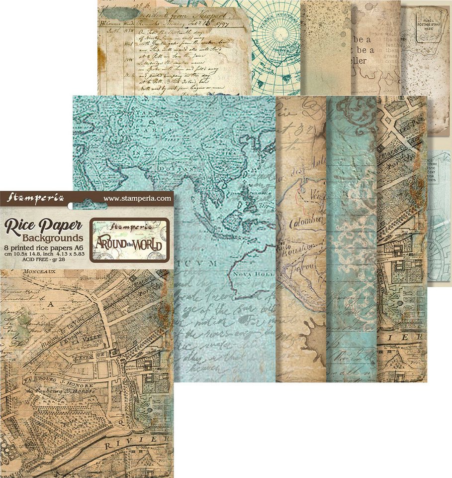 Stamperia Seidenpapier Around the World, DIN A6 8er-Set