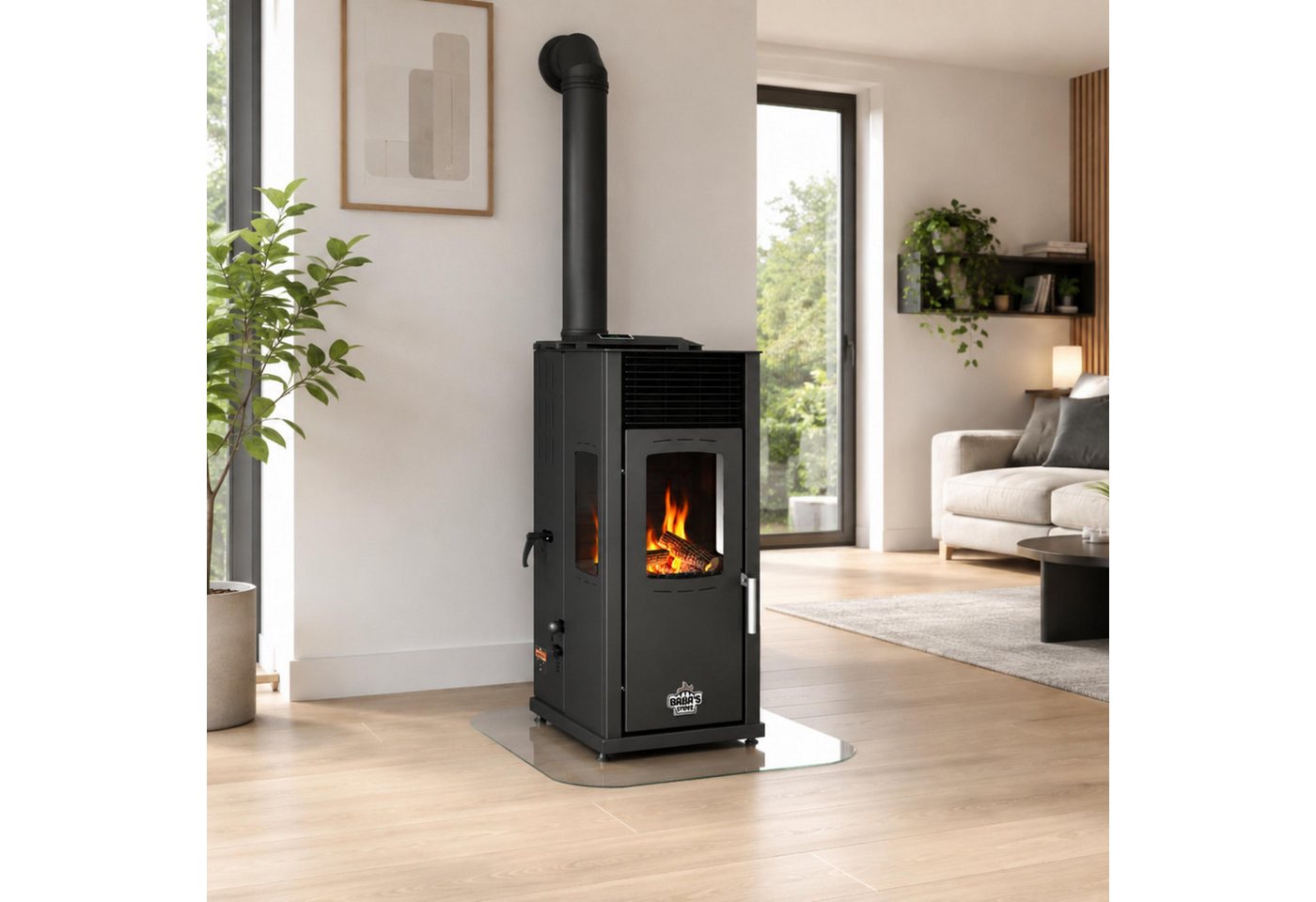 Baba's Kaminofen Eco Plus Hybridofen Pellets und Holz Kombiofen Pelletofen ohne Strom, 8 kW, Dauerbrand, Dauerbrandofen, Holzofen Holz Ofen Kamin