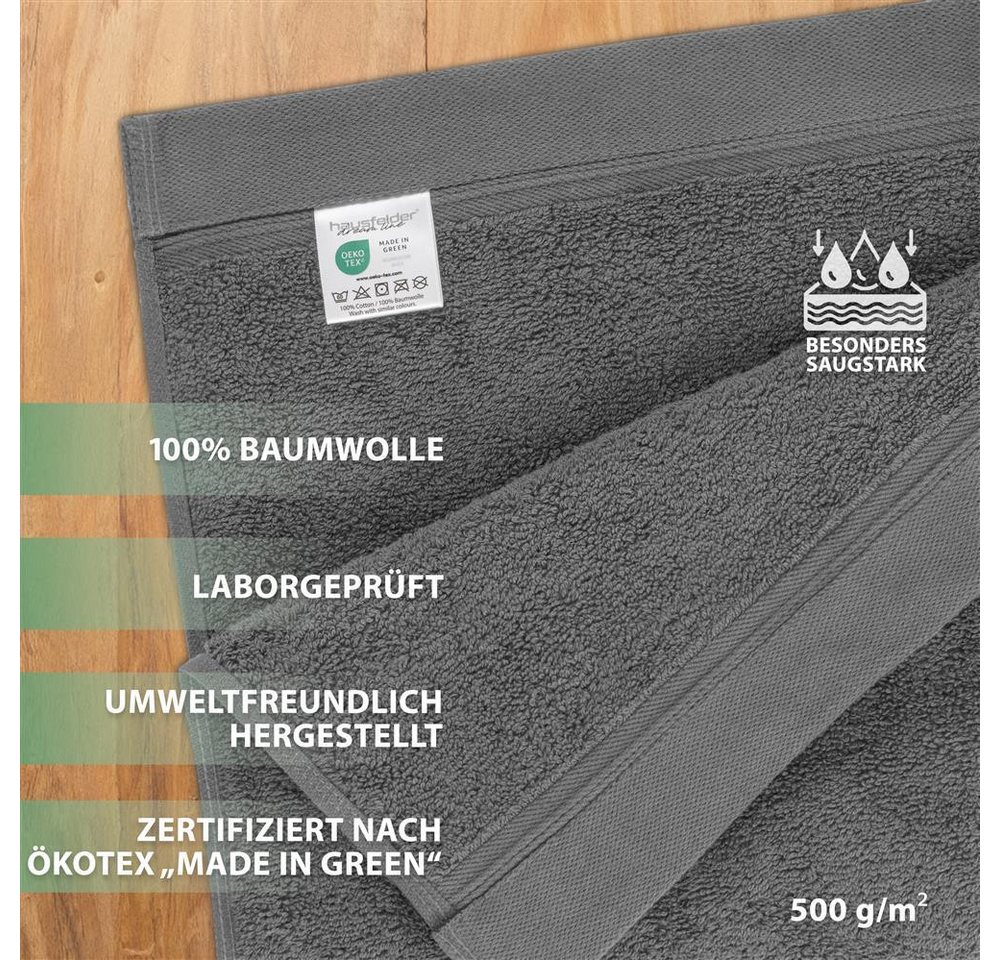 Hausfelder Saunatuch Saunatücher Set 2er 100x200cm XXL Baumwolle Premium 500g/m² Grau, Baumwollfrottee (2-St), Mit Aufhängeschlaufen, saugstark