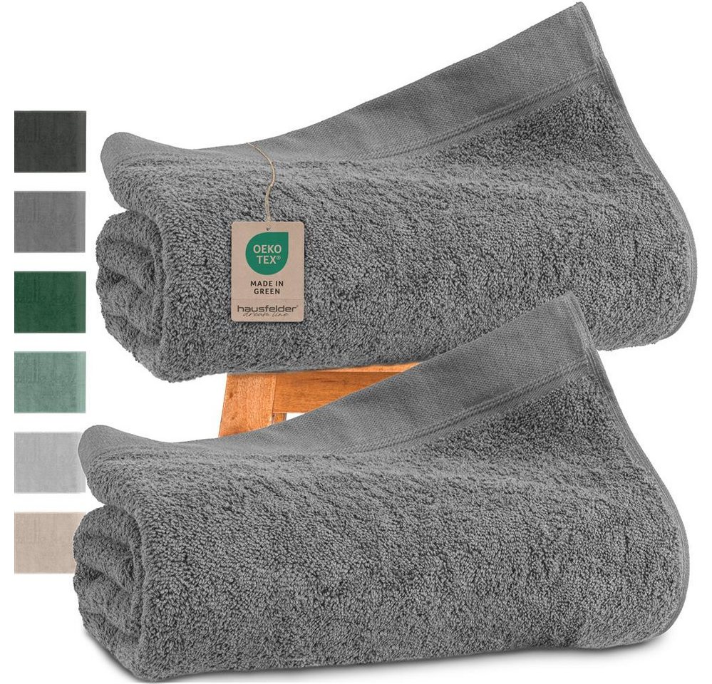 Hausfelder Saunatuch Saunatücher Set 2er 100x200cm XXL Baumwolle Premium 500g/m² Grau, Baumwollfrottee (2-St), Mit Aufhängeschlaufen, saugstark Bild 2
