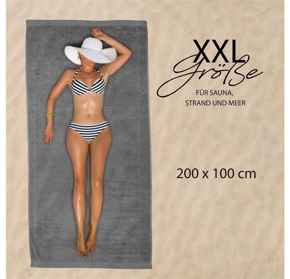 Hausfelder Saunatuch Saunatücher Set 2er 100x200cm XXL Baumwolle Premium 500g/m² Grau, Baumwollfrottee (2-St), Mit Aufhängeschlaufen, saugstark Bild 3