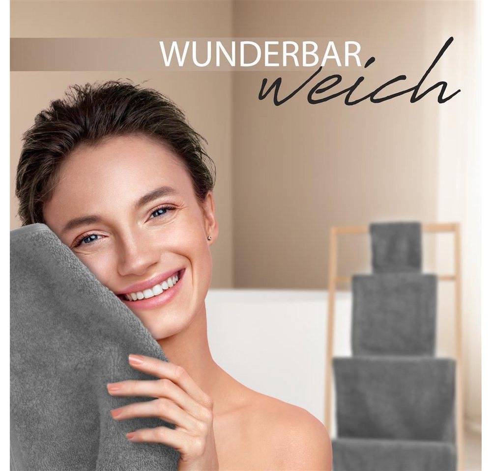 Hausfelder Saunatuch Saunatücher Set 2er 100x200cm XXL Baumwolle Premium 500g/m² Grau, Baumwollfrottee (2-St), Mit Aufhängeschlaufen, saugstark Bild 4