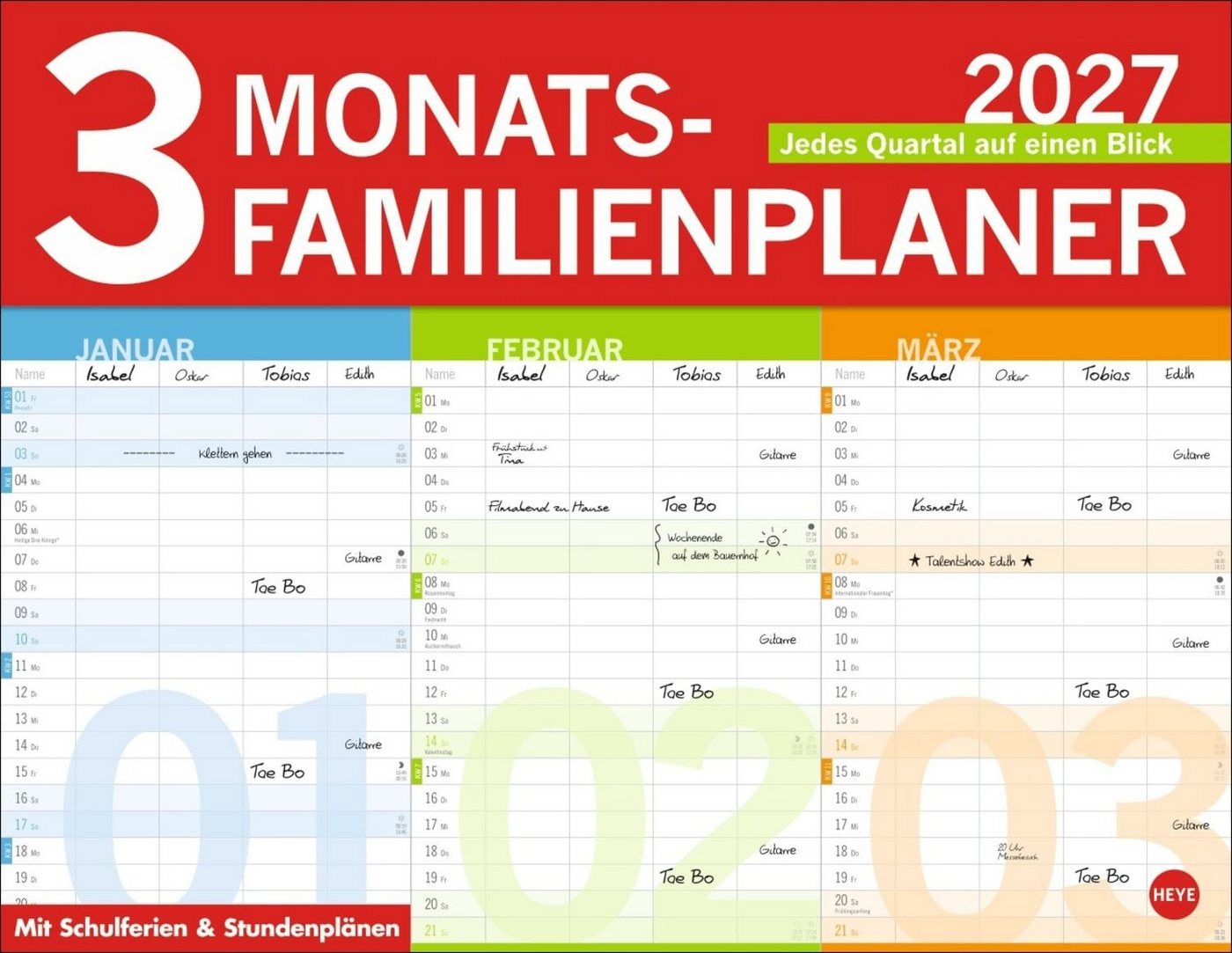 HEYE Wandkalender 3-Monats-Familienplaner 2027